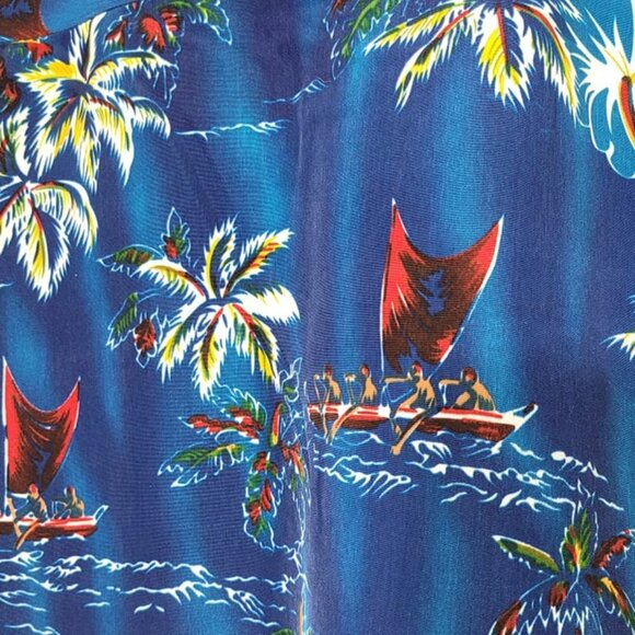 Aloha Joe Vintage Blue Hawaiian Print Short Sleeve Y2K Button-Down Casual Shirt - Picture 6 of 16